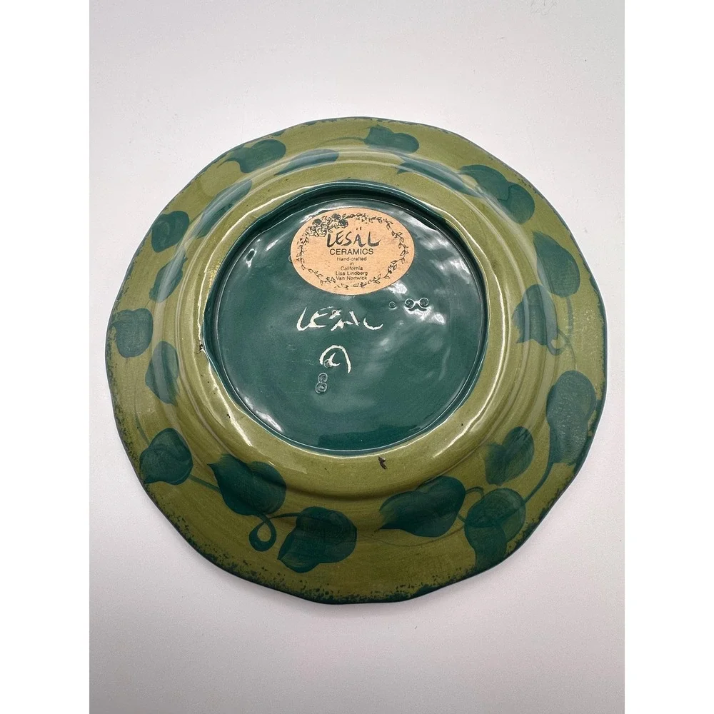 Vintage Lesal Ceramics Lisa Lindberg Hand-Painted Floral Plate Decorative Dish